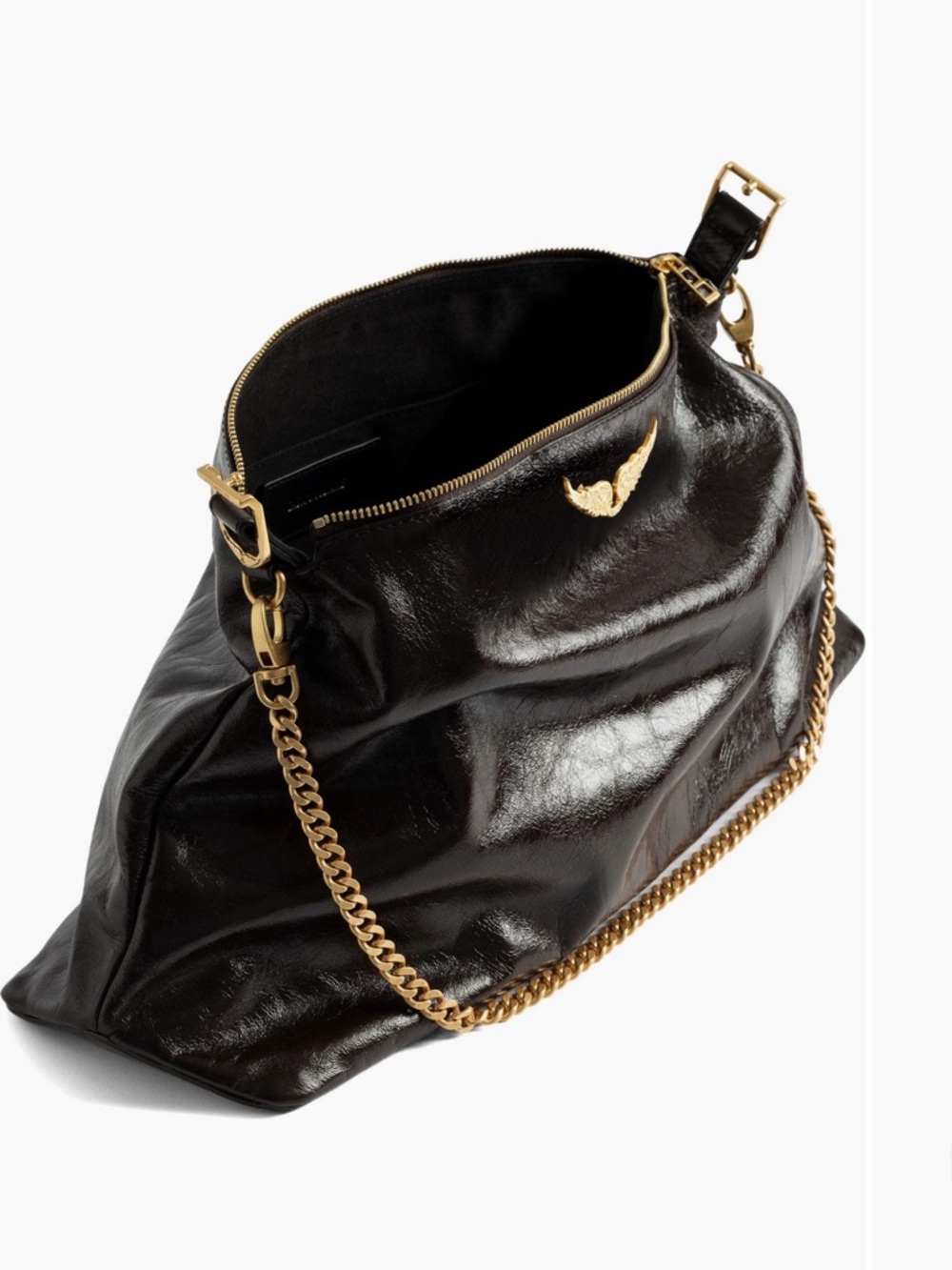 Zadig & Voltaire Black Patent Shoulder Bag with Gold Chain - Picture 2 of 4